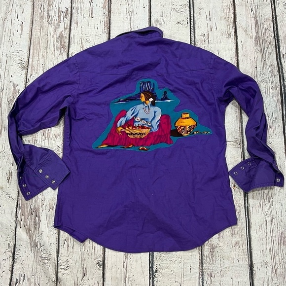 Vintage Purple Western Indian Tribal Aztec Rancher Cowboy Pearl Snap Shirt - Picture 2 of 5